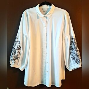 J. Jill Black and White Casual Button Down Shirt